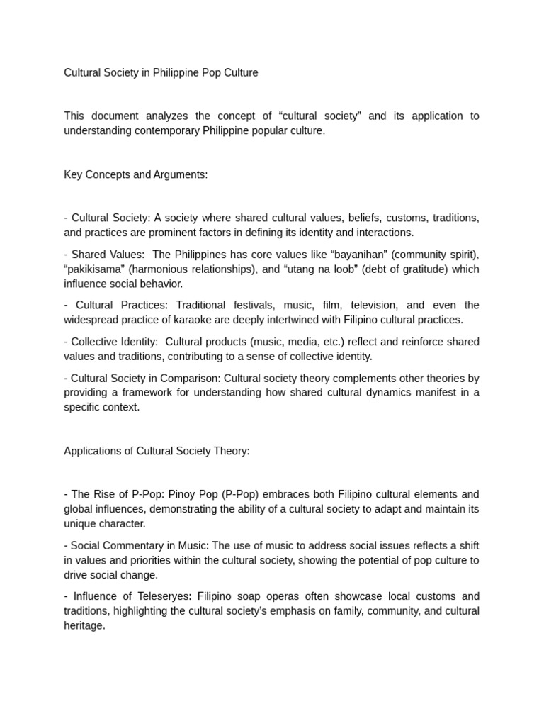 Cultural Society in Philippine Pop Culture | PDF | Popular Culture ...
