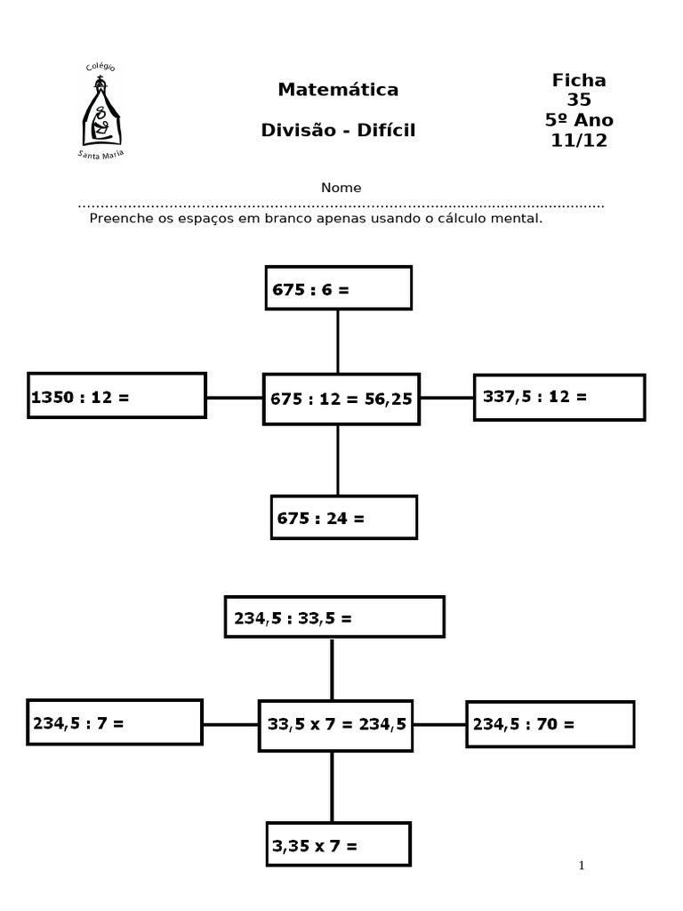 Divisão Difícil para 5º Ano | PDF