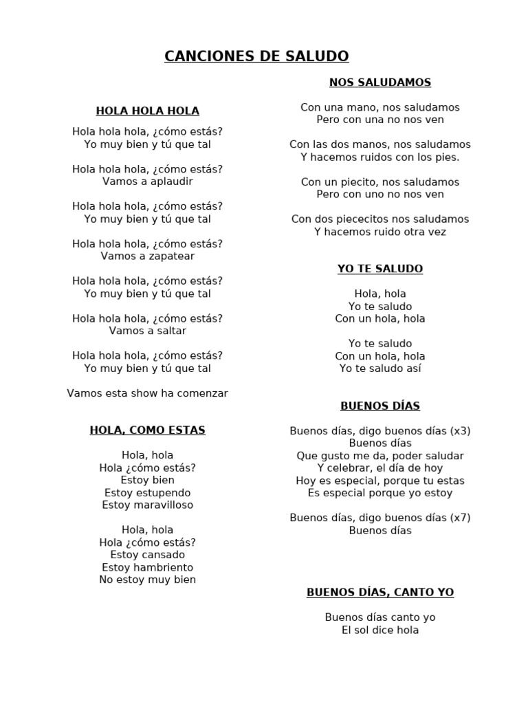 Canciones de Saludo para Niños | PDF