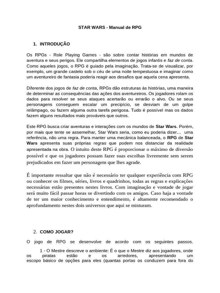 RPG Star Wars: Guia Completo de Jogo | PDF | Jogos de RPG | Raça ...