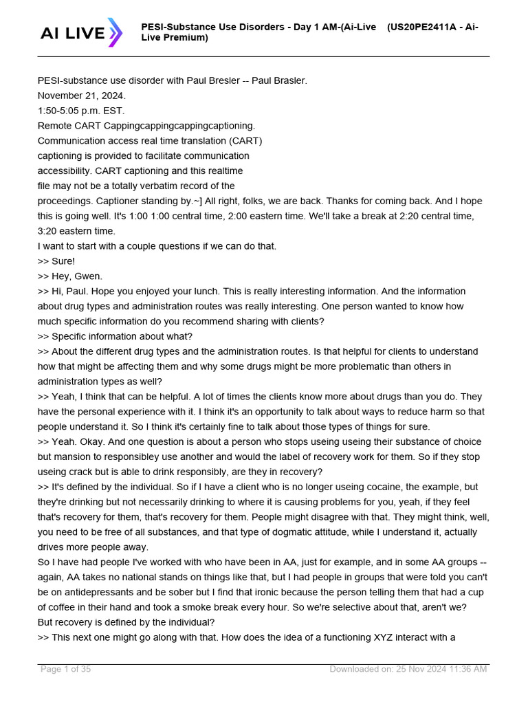 Transcript Substance Disorder Day 1 PM | PDF | Cannabis (Drug) | Heroin