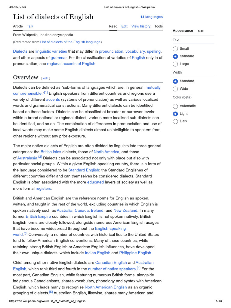 English Dialects Overview and Classification | PDF | English Language ...