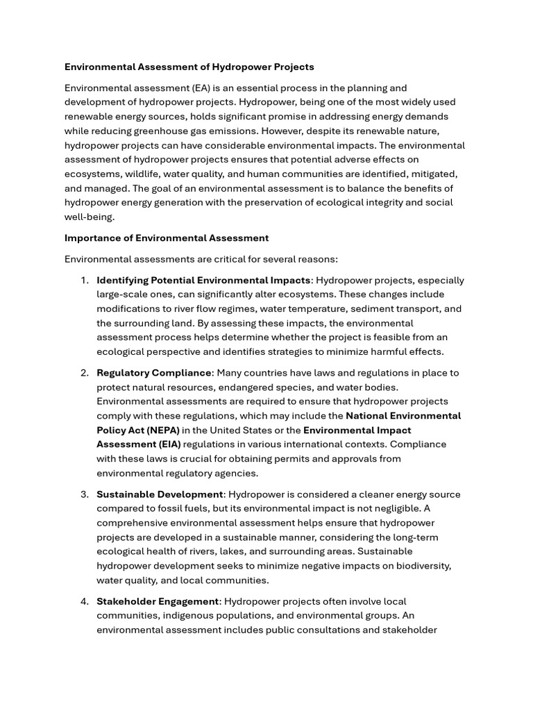 Hydropower Environmental Assessment Guide | PDF | Environmental Impact ...