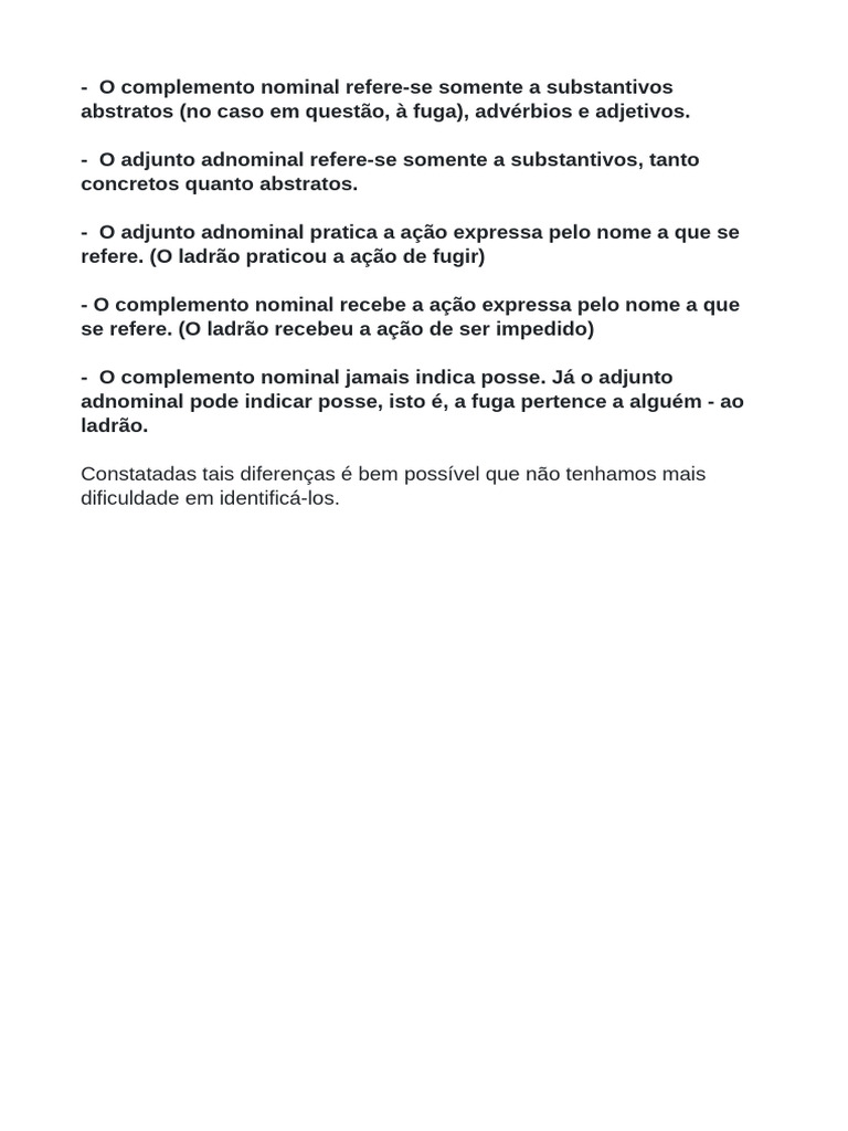 Diferenças entre Complemento e Adjunto Adnominal | PDF