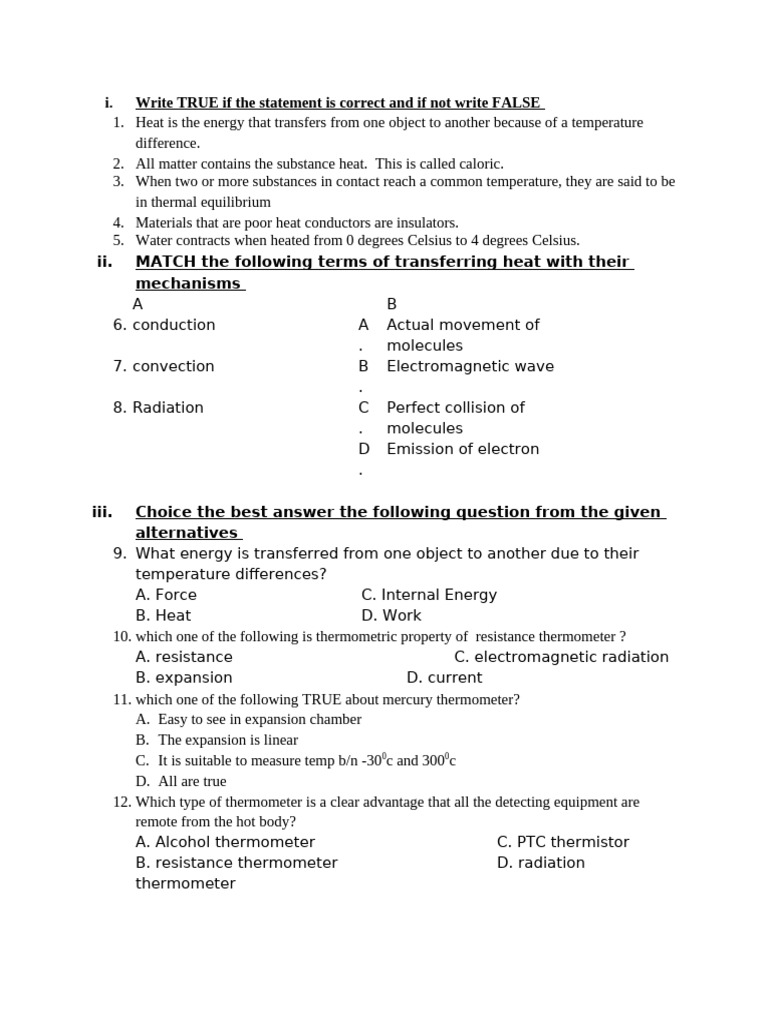 True or False: Heating Effects on Temperature | PDF | Thermometer ...