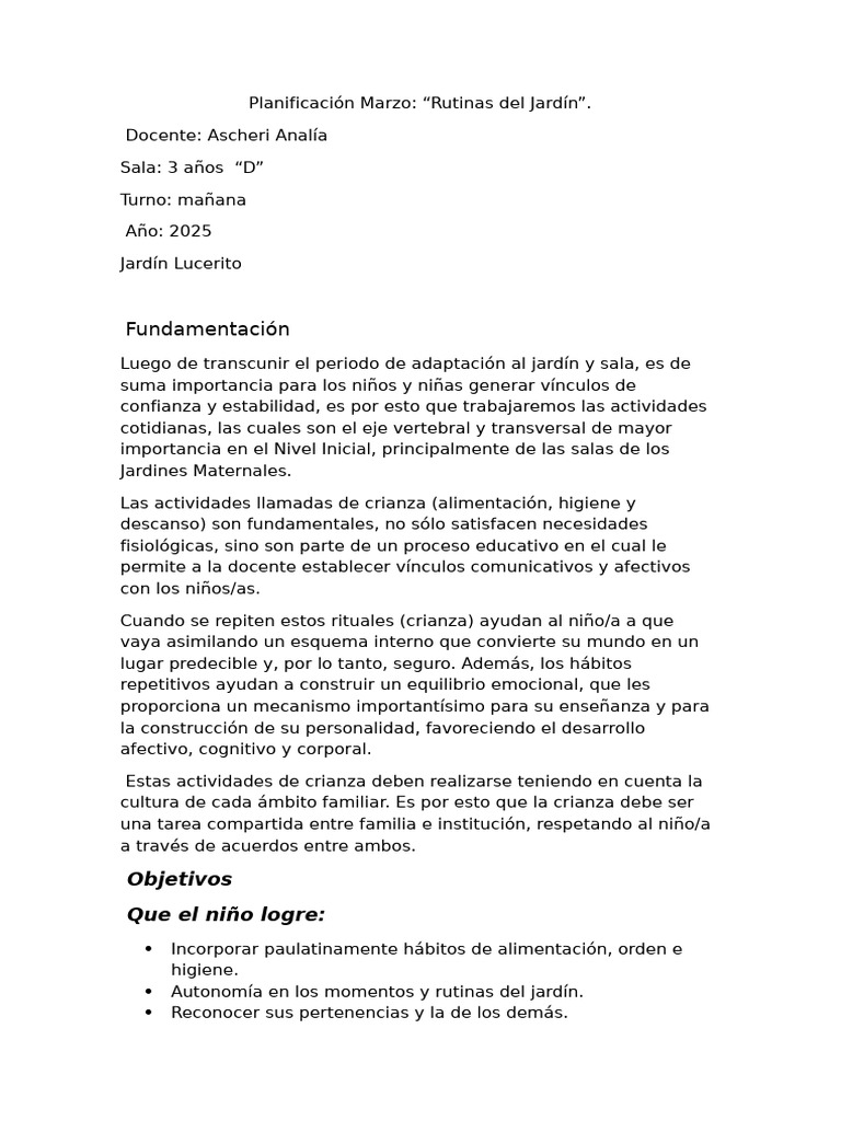 Rutinas Educativas para Jardín 2025 | PDF | Comunicación | Las emociones