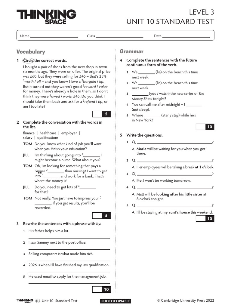B1+ Unit 10 Standard Test Guide | PDF