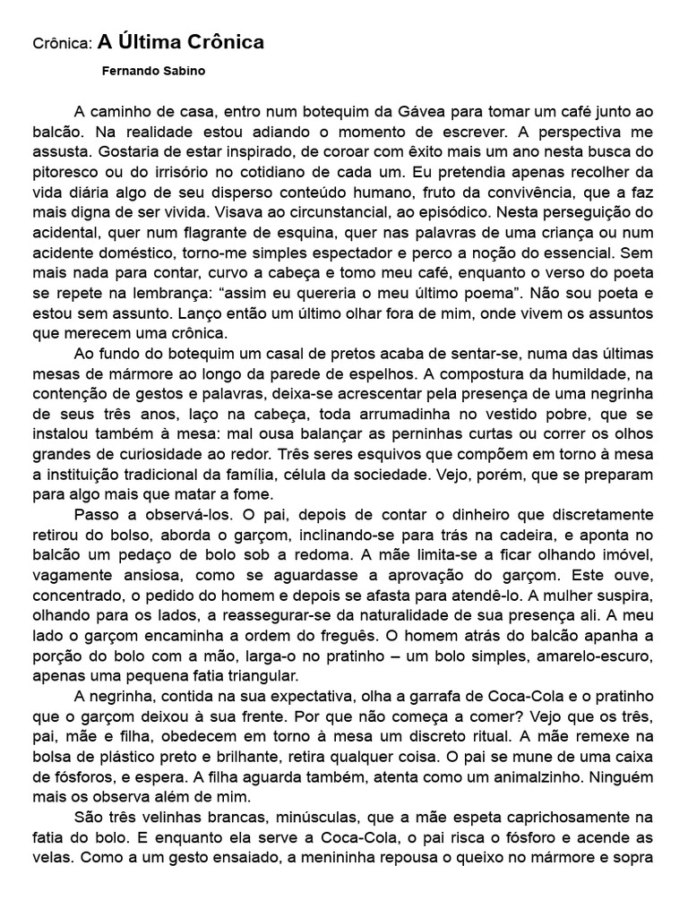 A Última Crônica de Fernando Sabino | PDF