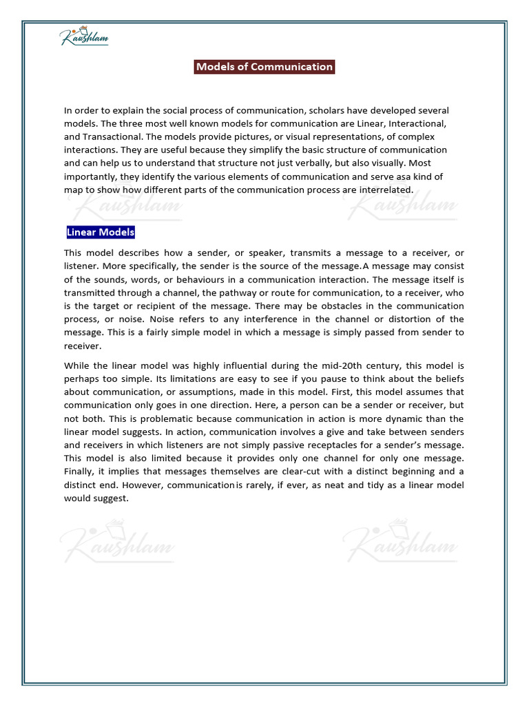 Chapter+2++Models+of+Communication | PDF | Communication | Cognition