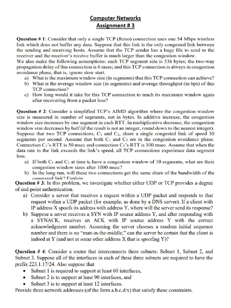 Computer Networks Assignment # 3 | PDF