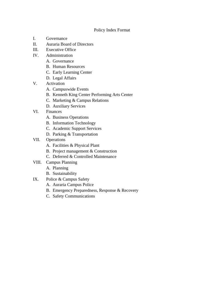 Auraria Campus Policy Index Guide | PDF