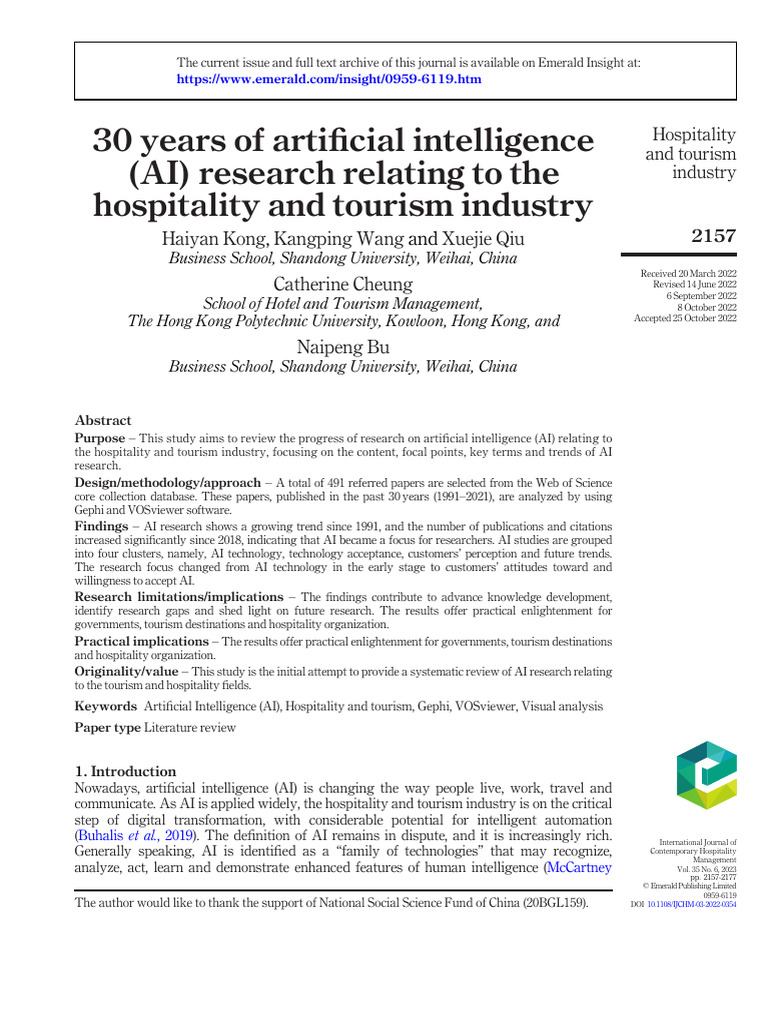 AI Research in Hospitality & Tourism | PDF | Artificial Intelligence ...