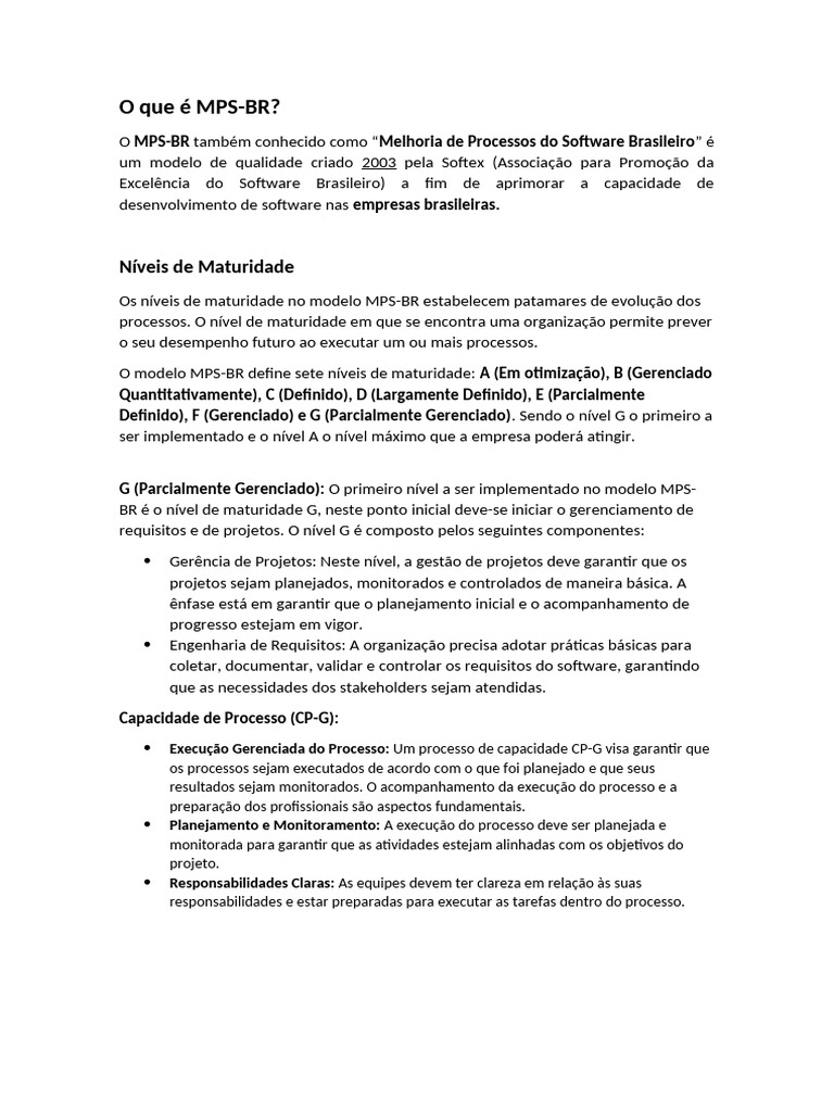 O que é MPS-BR e seus Níveis de Maturidade | PDF | Qualidade (negócios ...