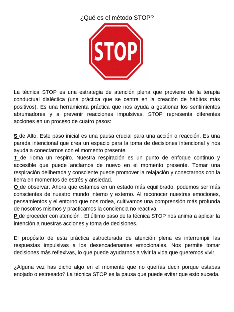 Técnica STOP: Controla tus emociones | PDF