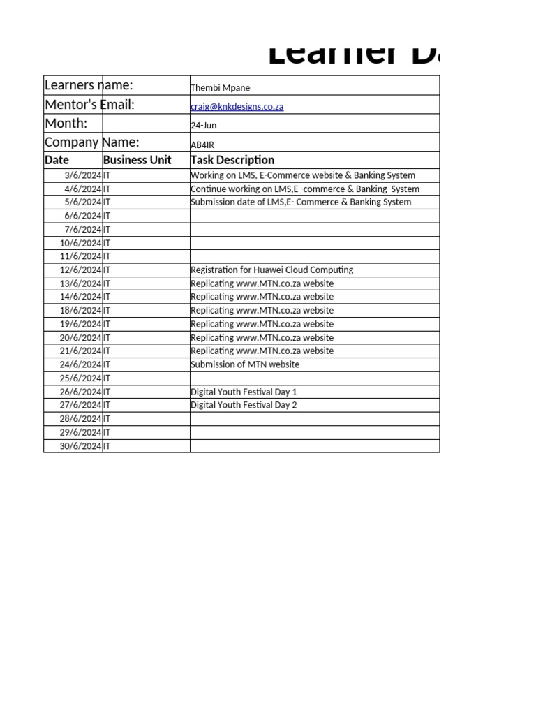 Thembi Mpane's Daily Activity Log | PDF | Systems Architecture ...