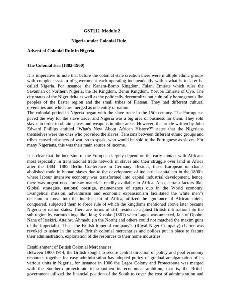Colonial Rule in Nigeria (1882-1960) | PDF