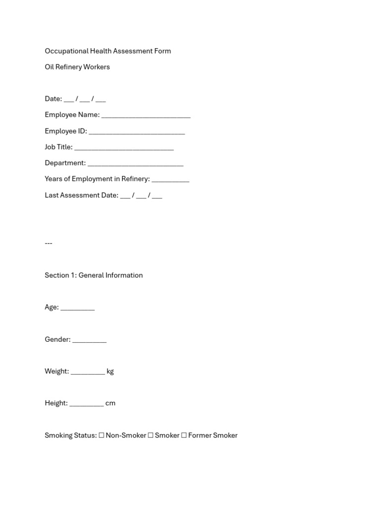 Occupational Health Assessment for Workers | PDF | Medicine | Diseases ...
