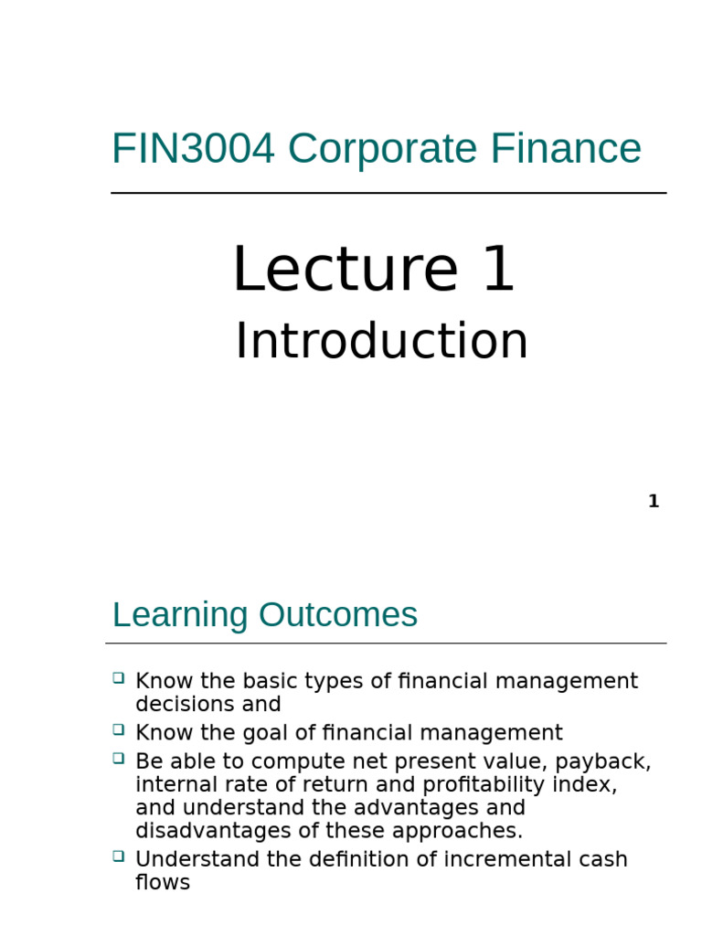 Corporate Finance Basics and Techniques | PDF | Net Present Value ...