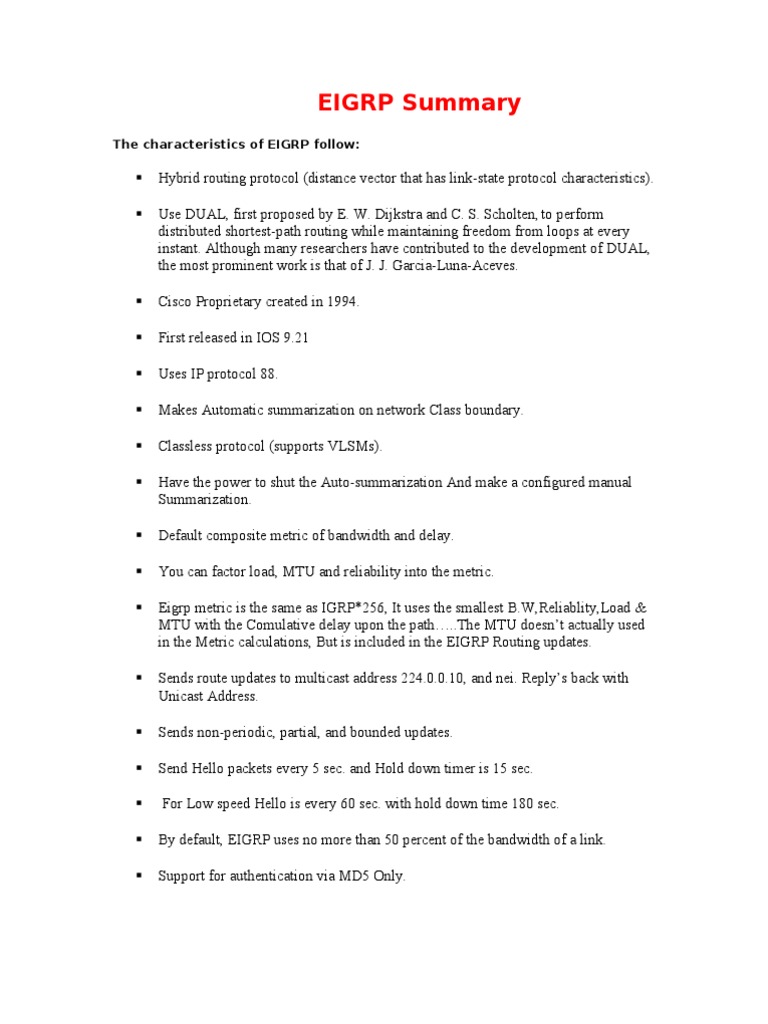 EIGRP Routing Protocol Overview | PDF | Routing | Transmission Control ...