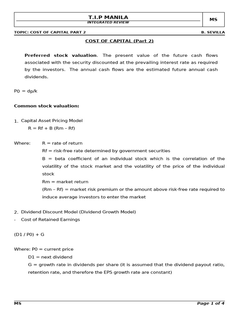 MS09 - Cost of Capital Part 2 | PDF | Cost Of Capital | Stock Valuation