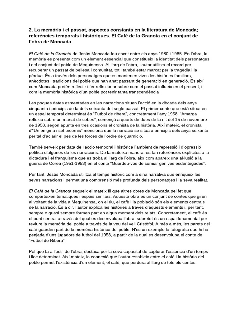 La Memoria I El Passat Aspectes Constants en La Literatura de Moncada ...
