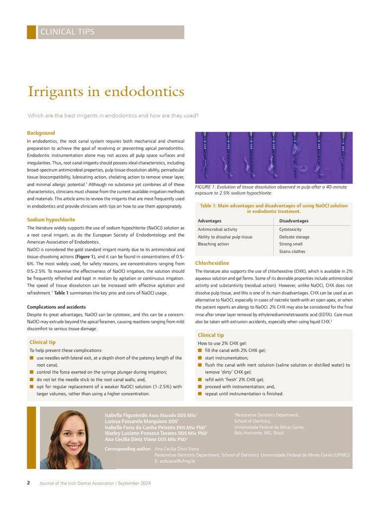Irrigants in Endodontics Which and How To Use | PDF | Chemical Substances
