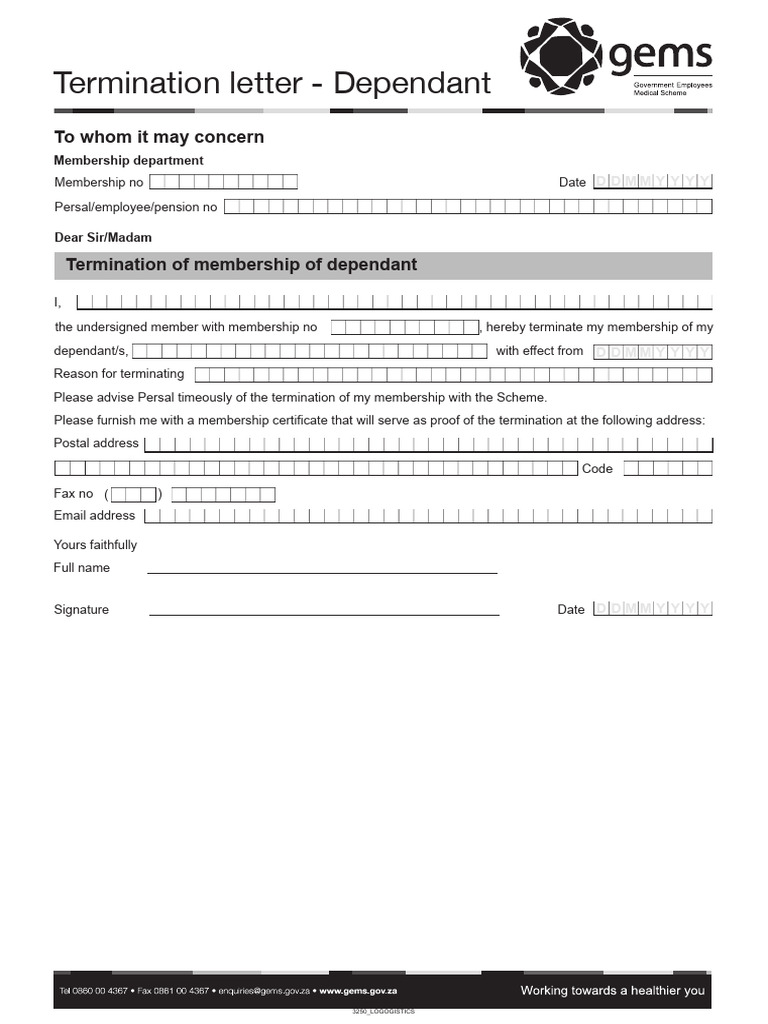 Dependant Membership Termination Letter | PDF