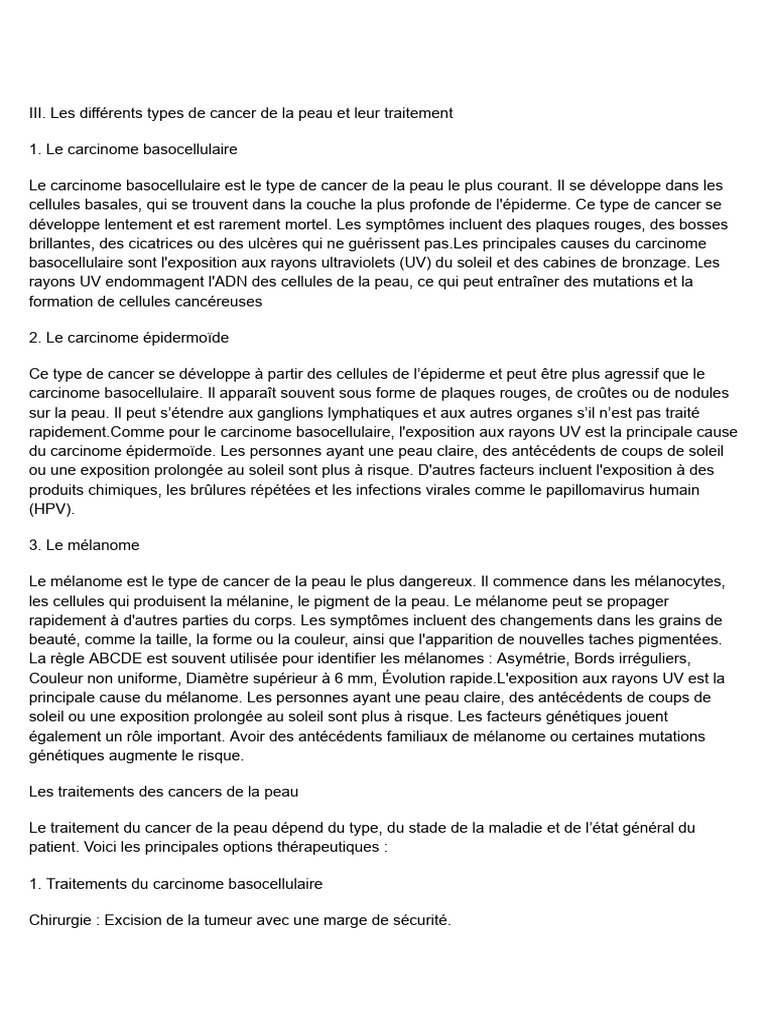 Types de cancer de la peau et traitements | PDF | Mélanome | Cancer de ...