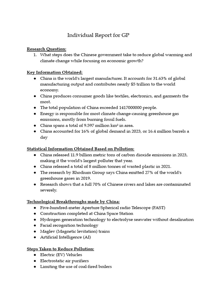 Individual Report For GP | PDF | Climate Change | Climate Change Mitigation