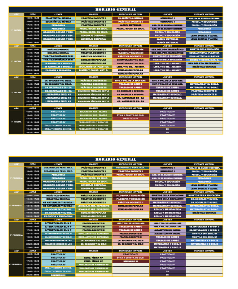 Horarios UPED 2025 | PDF | Educación en artes liberales