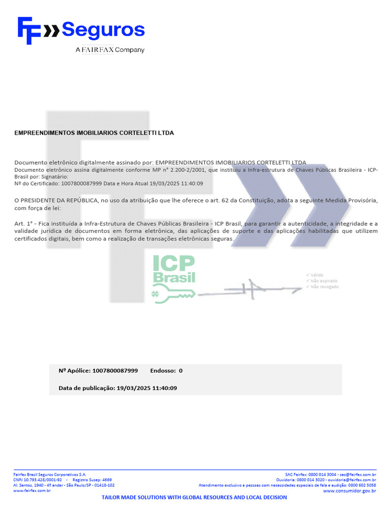 Apólice de Seguro RCPM Fairfax Brasil | PDF | Seguro | Garantia