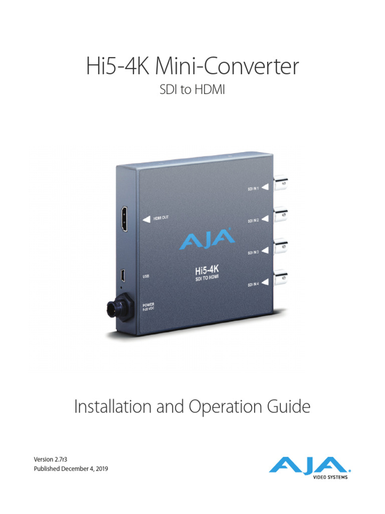 AJA Hi5-4K Manual v2.7r3 | PDF | Hdmi | Video