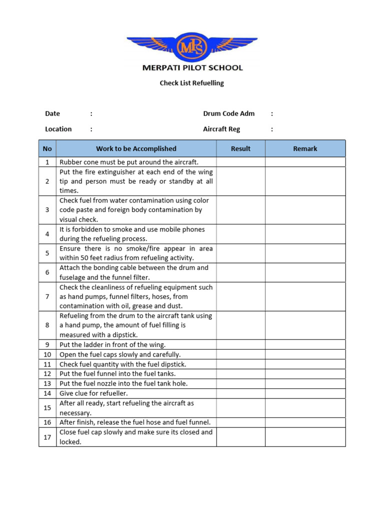 Refuelling Inspection Checklist | PDF