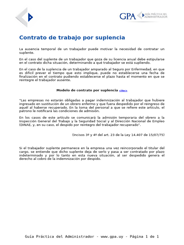 Contrato de Trabajo por Suplencia | PDF