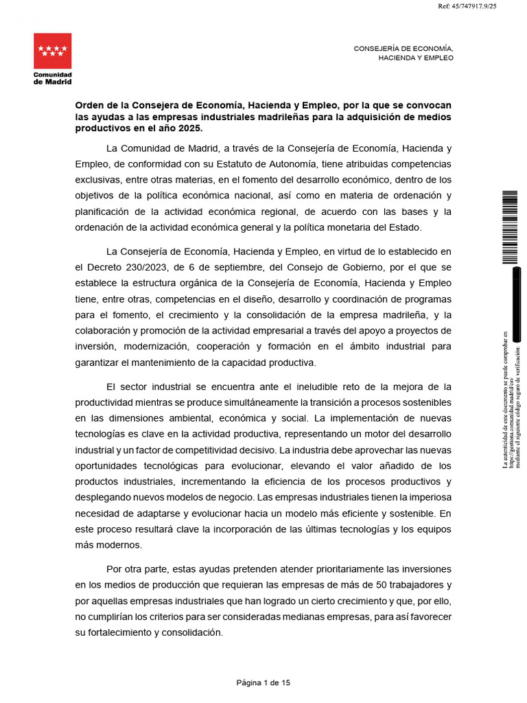 Ayudas 2025 para Empresas Industriales en Madrid | PDF | Otorgar dinero ...