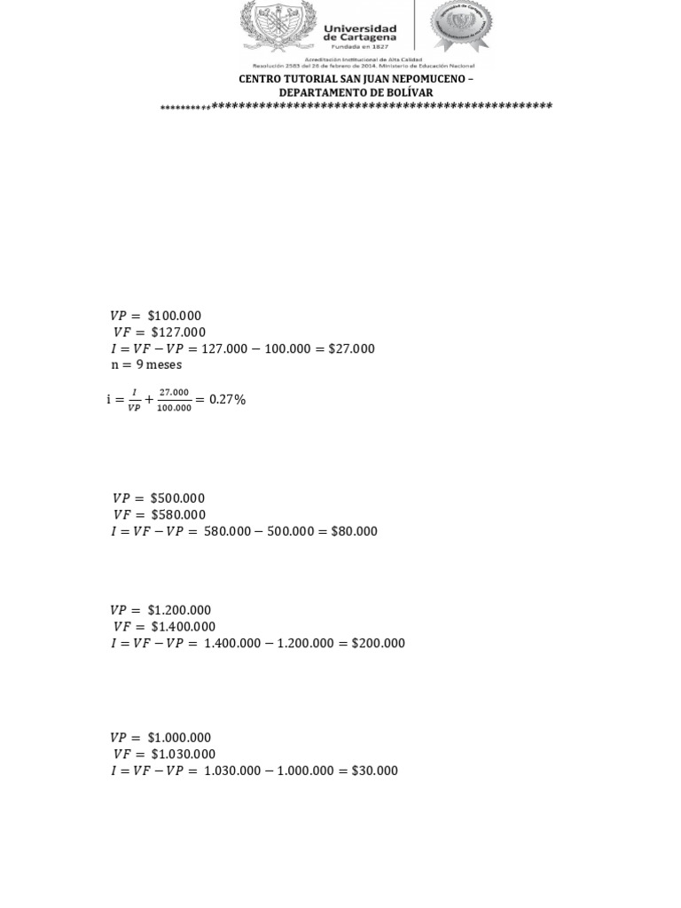 Actividad Unidad Uno Matematicas Financiera | PDF | Dinero | Inversiones