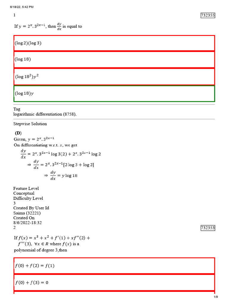 Stepwise Solutions for Differentiation Techniques | PDF | Derivative ...