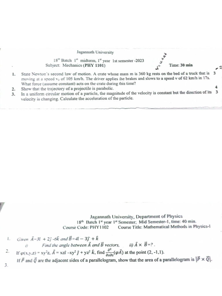 Mid-Semester Questions - 18th batch (1-1) | PDF