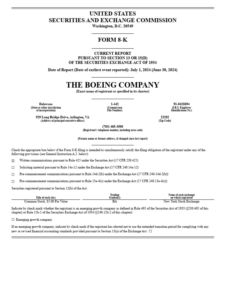 The Boeing Company: United States Securities and Exchange Commission ...