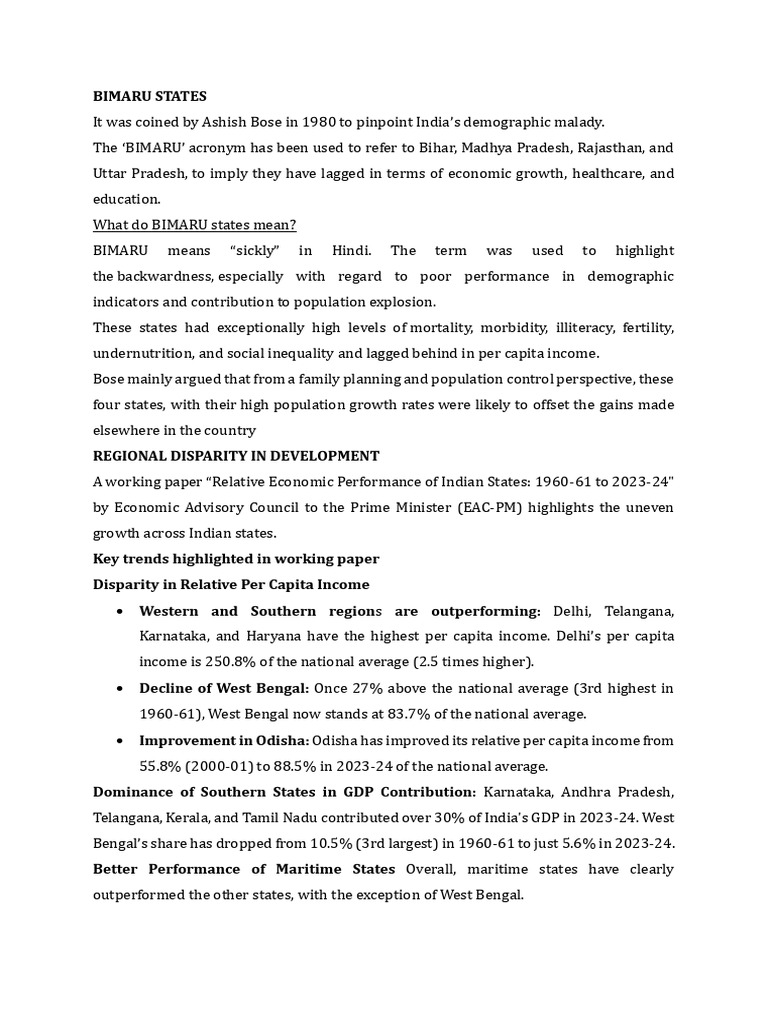 Understanding BIMARU States in India | PDF | Economies