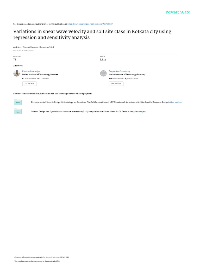 Shear Wave Velocity Analysis in Kolkata | PDF | Errors And Residuals ...