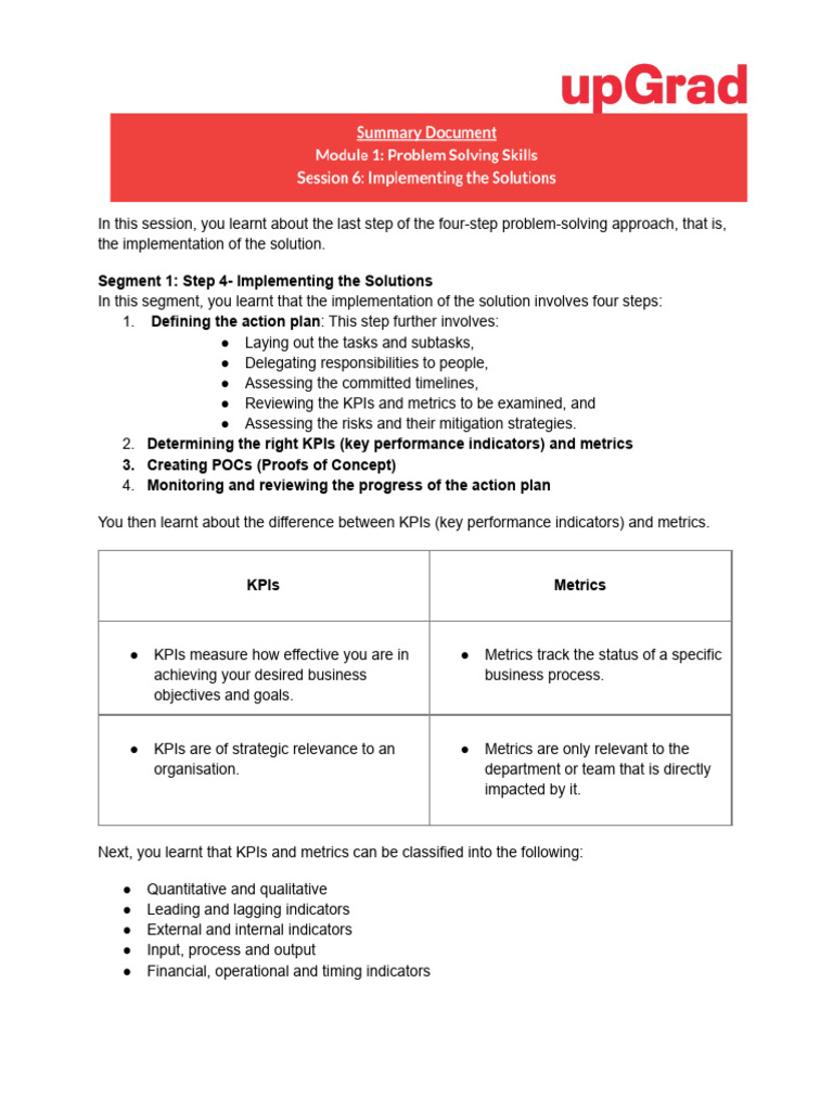 Problem Solving Skills S6 | PDF | Performance Indicator | Business