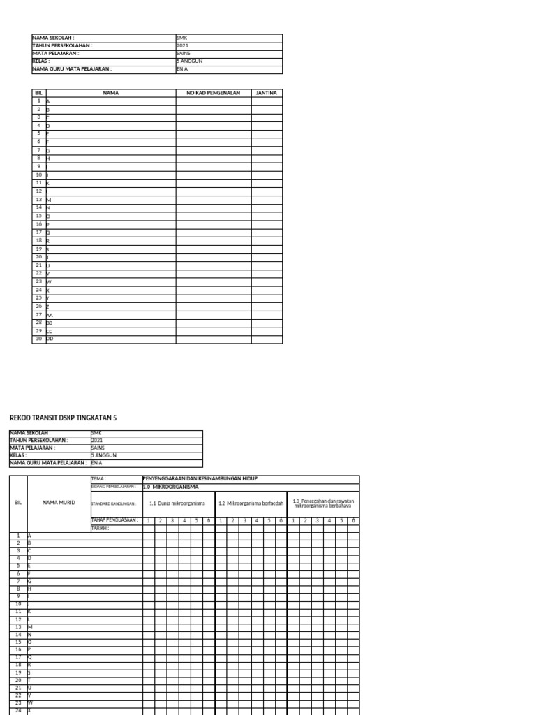 Rekod Pembelajaran Sains Kelas 5 | PDF