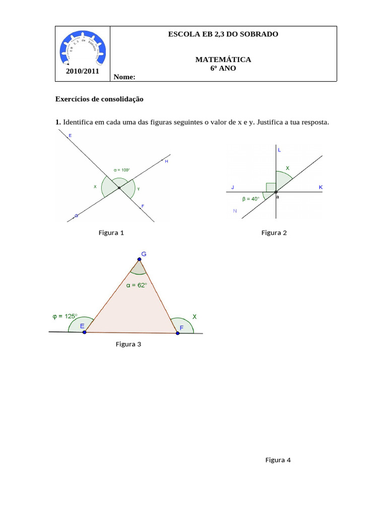 Exercicios Angulos Internos E Externos De Um Triangulo Pdf