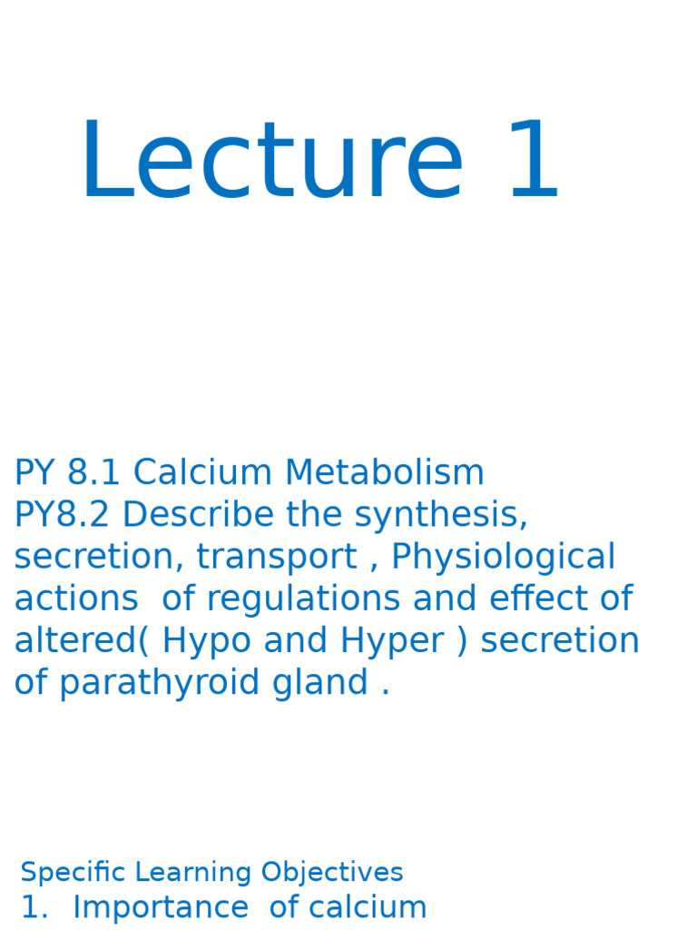 Calcium Metabolism and Disorders Overview | PDF | Physiology | Medical ...