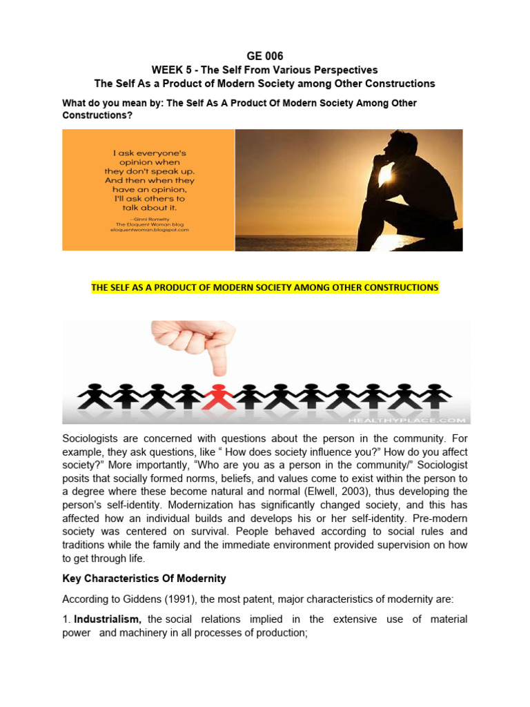 Understanding Self in Modern Society | PDF | Society | Sociology