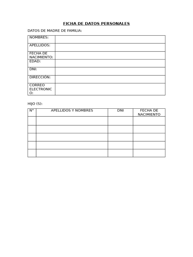 Ficha de Datos Personales PDF | PDF