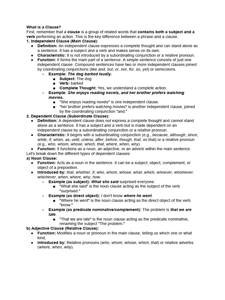 Compare the types of clauses with examples of each | PDF | Clause | Adverb