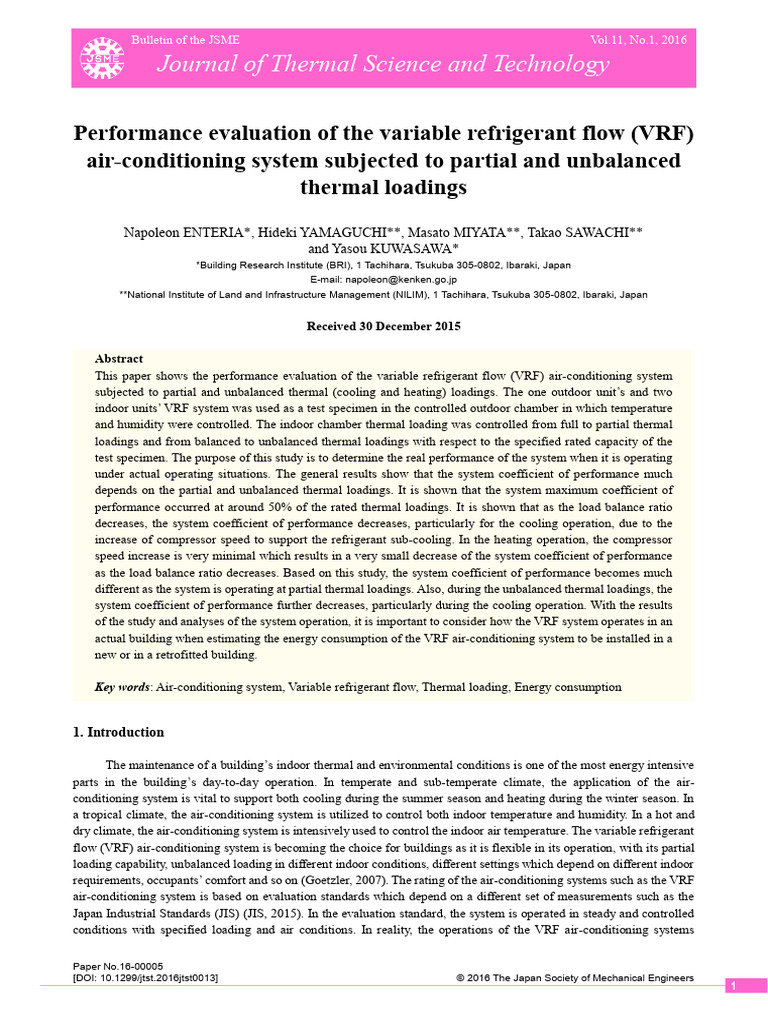 VRF Air-Conditioning System Performance Evaluation | PDF | Air ...