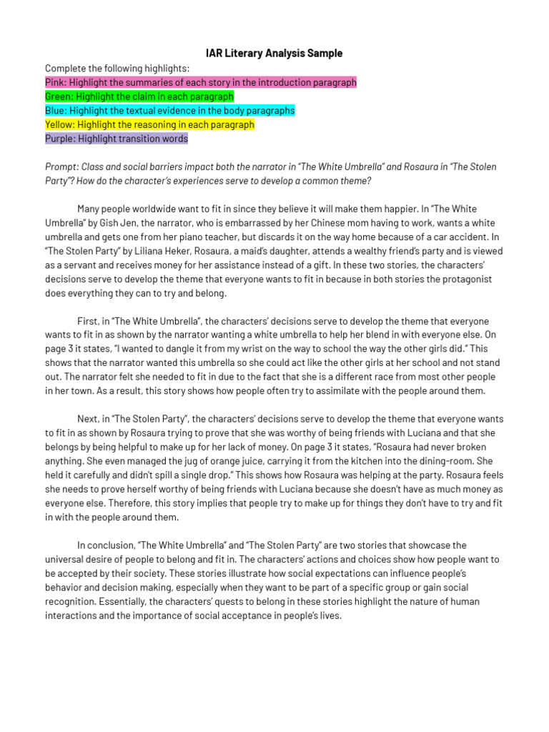Landon Johnson - IAR Literary Analysis Sample | PDF